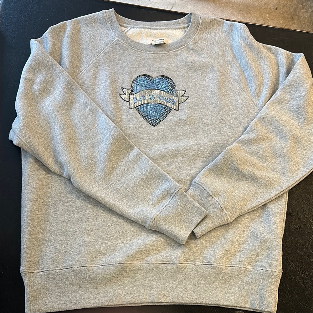 Zadig & Voltaire Upper Heart Strass Gray Crewneck with Crystals! Art is truth!